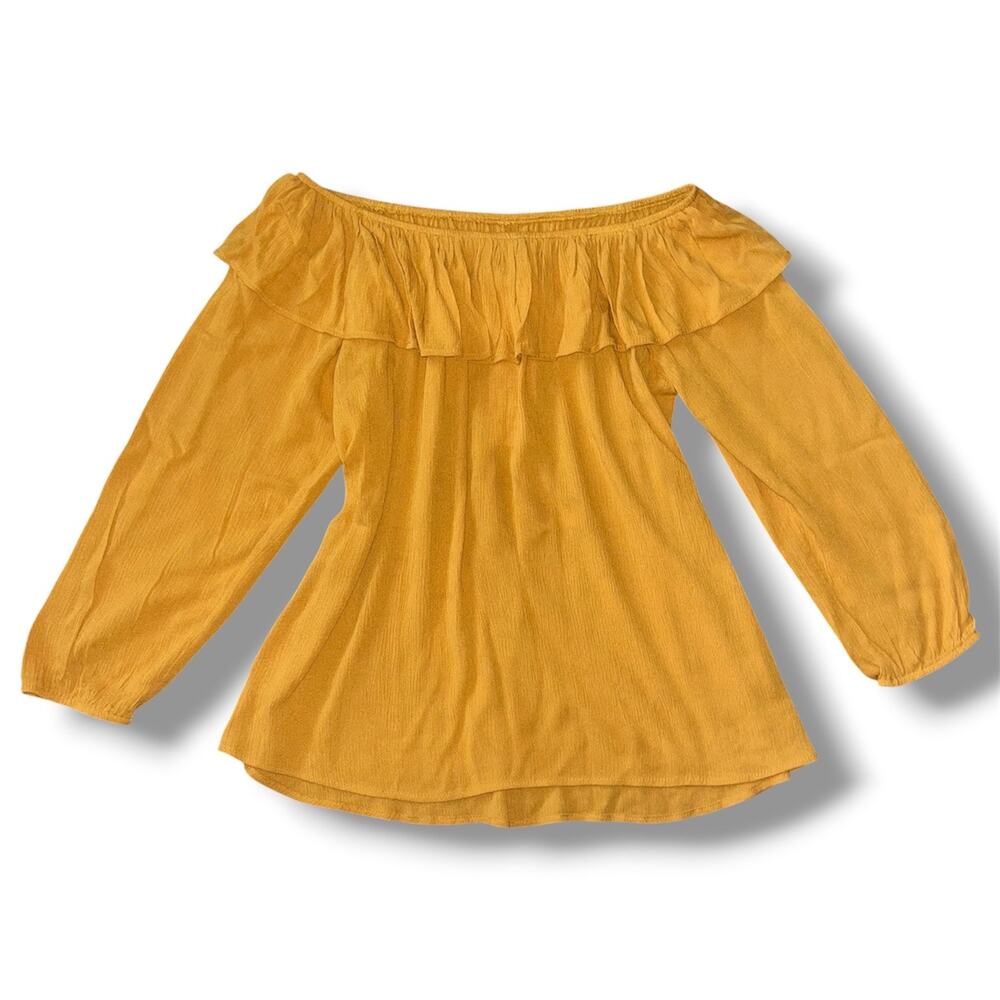 NWT Rockin' C Western Wear Mustard Off-the-Shoulder Ruffle Top - Size Medium